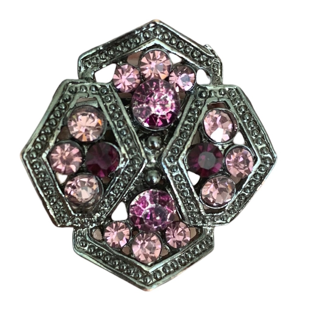 Deep Purple & Lavender Rhinestone Gunmetal Black Ring Woman’s Costume Jewelry